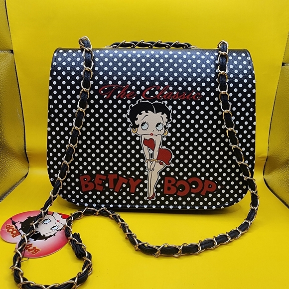 NWT Betty Boop Shoulder Bag 10x8 Crossbody Purse Polka Dot Magnetic Snap Vegan - Picture 1 of 12
